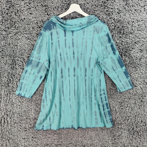 Soft Surroundings Tie Dye Cowl Neck Tunic Top Shirt XL Blue Modal Cotton XLarge - Picture 2 of 7